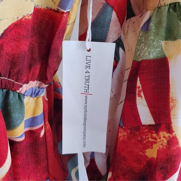 Live 4 Truth A-Line Mini Dress Vibrant Floral Puff Sleeve NEW Party Tropical - Picture 6 of 16